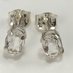 4x6 mm Faceted Oval Herkimer Diamond Quartz Crystal Sterling Silver Earrings, Natural Clear Quartz from Middleville, NY, Boho Studs, Gift