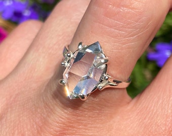AAA Herkimer Diamond NY Quartz Crystal Sterling Silver Ring Size 7 Near Perfect Rare Natural Herkimer Diamond Solitaire Crystal Ring