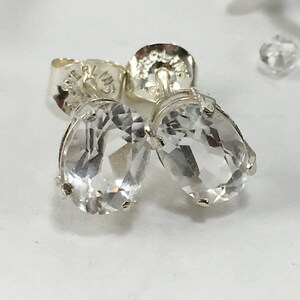 Pendientes de cristal de cuarzo con diamante Herkimer ovalado facetado de 5 x 7 mm, cuarzo transparente natural extraído en Middleville, NY, pendientes de plata esterlina, regalo bohemio
