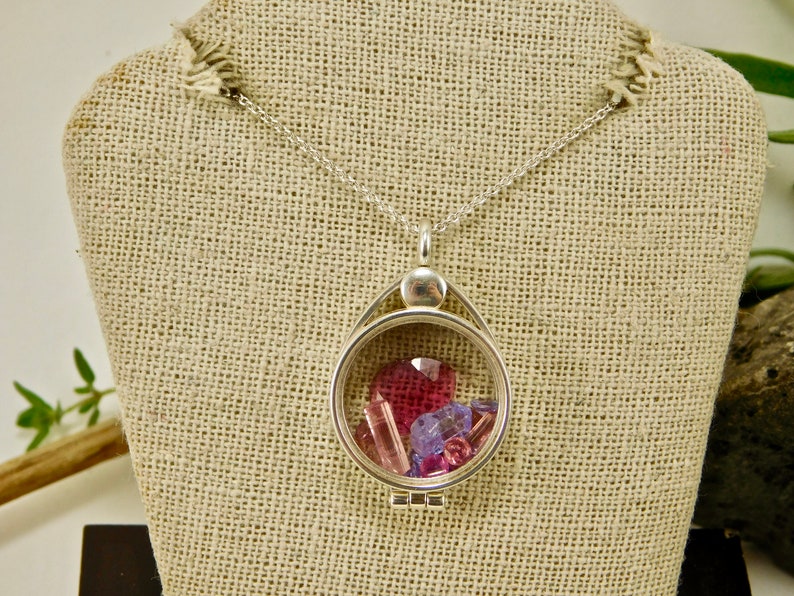Tanzanite Crystal Tourmaline Crystals Facets in Sterling Silver Floating Locket Pendant Necklace