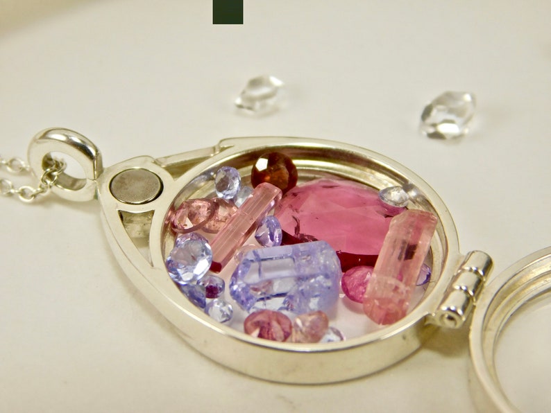Tanzanite Crystal Tourmaline Crystals Facets in Sterling Silver Floating Locket Pendant Necklace