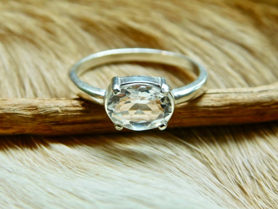 Faceted Herkimer Diamond Ring, Sterling Silver, 6x8mm 0val