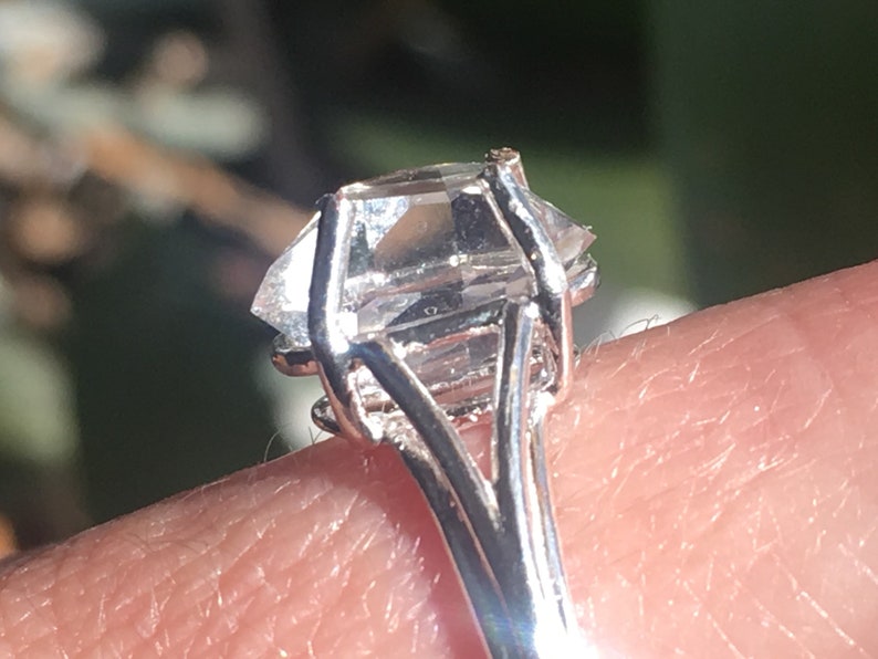 Natural Double Terminated Clear Yoga Meditation Healing Gift Herkimer Diamond Ring AAA Grade NY Crystal Sterling Size 7 Ring