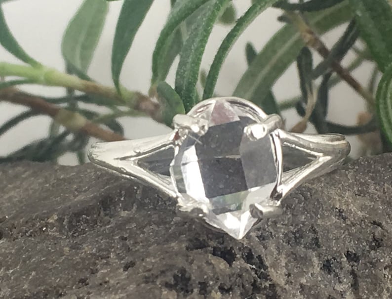Natural Double Terminated Clear Yoga Meditation Healing Gift Herkimer Diamond Ring AAA Grade NY Crystal Sterling Size 7 Ring
