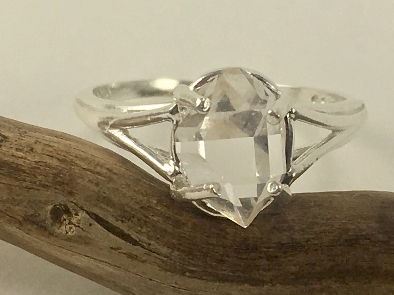 Natural Double Terminated Clear Yoga Meditation Healing Gift Herkimer Diamond Ring AAA Grade NY Crystal Sterling Size 7 Ring