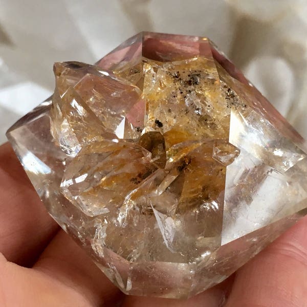 Large 44x54 mm 75 Gram GOLDEN + CLEAR NY Herkimer Diamond Quartz Floater Crystal - Natural Uncut Double Terminated Large Clear Crystal