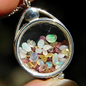 Sapphire + Ethiopian Opal Multiple Colored in a Sterling Silver Floating Locket Pendant Necklace Jewelry