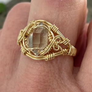 NY Herkimer Diamond Crystal Size 6 Ring 14k Gold Fill Wire Wrap Clear Natural Quartz Ring A+ Grade Natural clear Gem