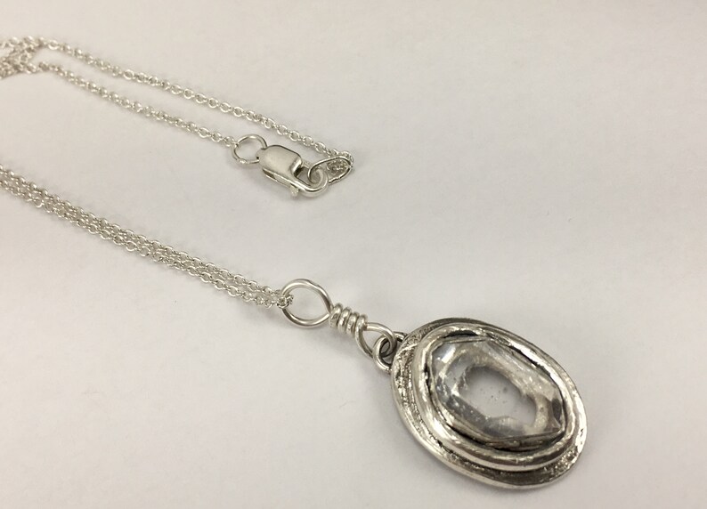 Herkimer Diamond Quartz Crystal Fine Silver Pendant Handmade Boho Jewelry Genuine NY Quartz Crystal