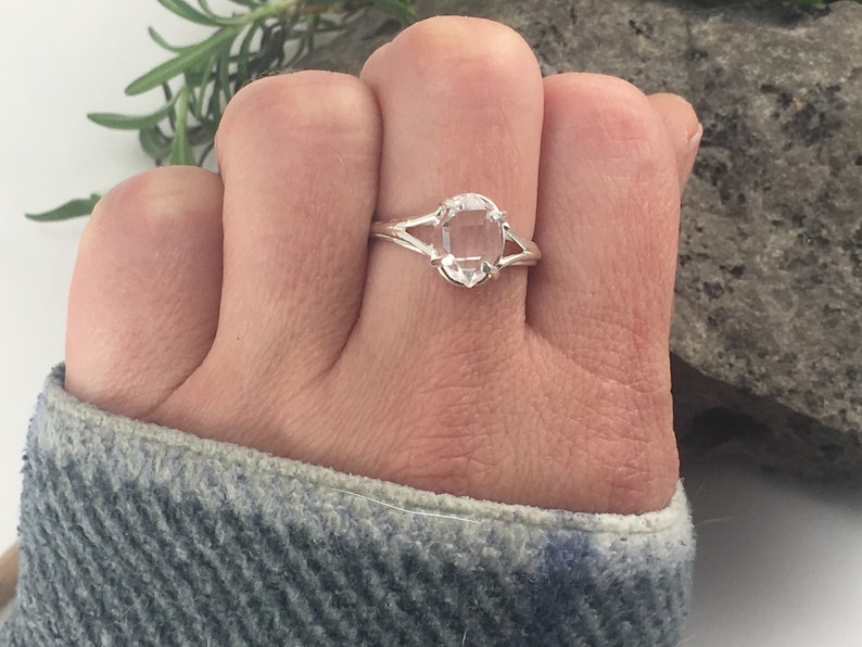 Natural Double Terminated Clear Yoga Meditation Healing Gift Herkimer Diamond Ring AAA Grade NY Crystal Sterling Size 7 Ring