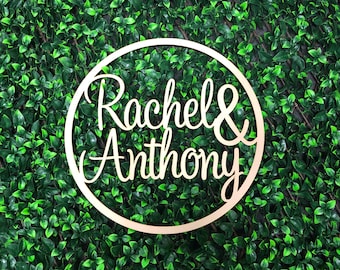 Personalised Wooden Hoop Sign for Wedding / Engagement - Custom Names - Bride & Groom