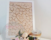 White & MDF Drop Box Frame with wooden hearts - Alternative Wedding / Engagement / Birthday Guest Book - Signature Board
