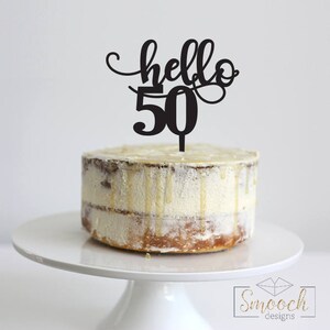 Hello 50 - Birthday Cake Topper - Glitter / Acrylic / Mirror / Bamboo ...