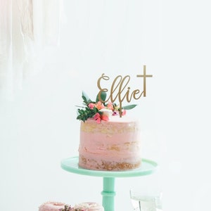 Nombre con cruz - Adorno para tarta religiosa - Personalizado - Bautismo - Bautizo - Comunión / Envío urgente