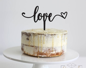 Love with Heart -  Scripted Cake Topper - Glitter / Acrylic / Mirror / Wooden / Wedding / Engagement Party / Bride /  Express Shipping