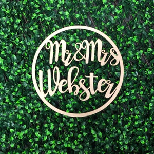 Personalised Wooden Hoop Sign for Wedding / Engagement - Mr and Mrs Surname - Bride & Groom