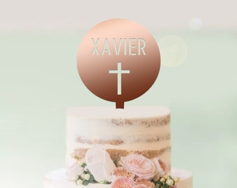 Circle  - Personalised with Name + Cross - Baptism - Christening - Communion - Religious / Express Postage