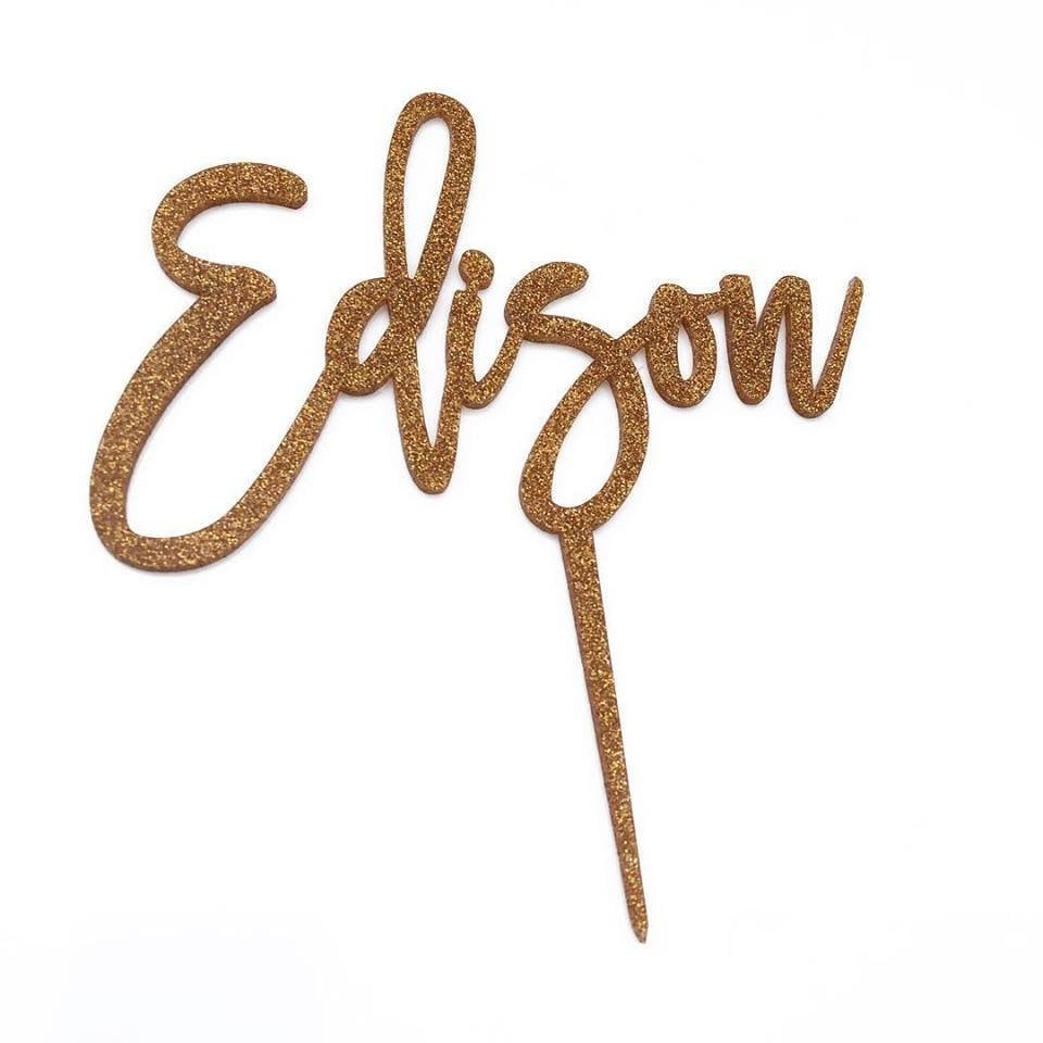 Custom Name Cake Topper Script Glitter / Acrylic / Mirror