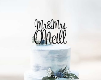 Personalised Mr&Mrs Surname Wedding Cake Topper | Scripted Name Cake Topper Decoration | EXPRESS SHIPPING
