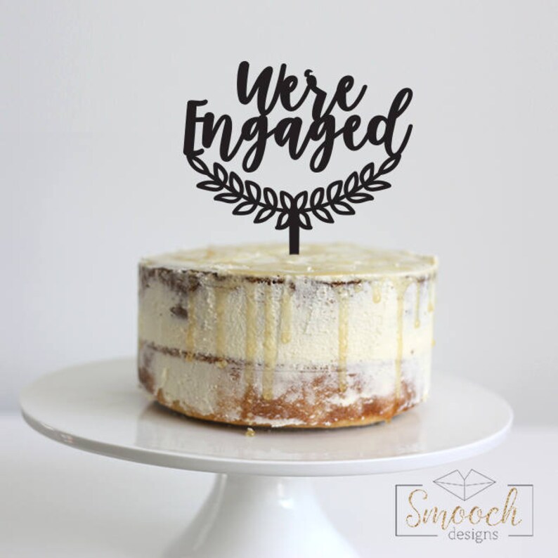 We're Engaged Scripted Cake Topper Glitter / Acrylic / Mirror / Wooden / Wedding / Engagement Party / Bride / Express Shipping image 1