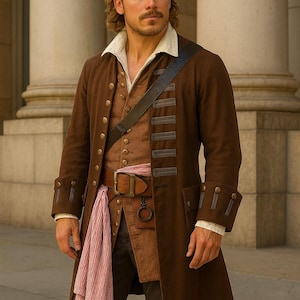 Men's Brown Pirate Frock Coat – Renaissance 18th Century Style Costume