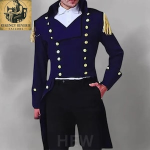 Men&#39;s British Military Coat – Navy Blue Double-Breasted Wool Colonial Jacket | 18th Century Historical Reenactment Costume & Formal Tailcoat