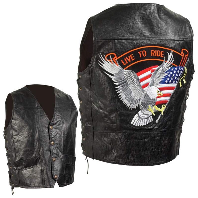 Diamond Plate\u2122 Hand-Sewn Pebble Grain Genuine Leather Biker Vest