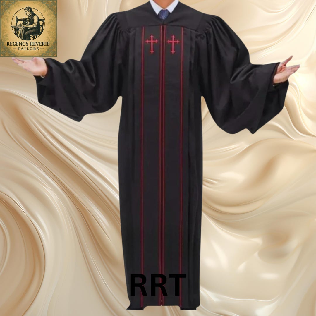 Rabbi Robe Handcrafted Black Clergy Robe With Red Trim - Custom Fit Cotton Pulpit ...