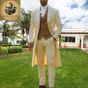 White Regency-Inspired Gentleman’s Tailcoat - Handmade Early 19th-Century Style Military-Inspired Formal Coat with Custom Tailoring