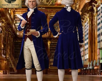 Handmade Thomas Jefferson Inspired Costume - Blue Wool Tailcoat, Reenactment Outfit