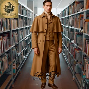 Kundenspezifisches Brauner Wollinverness-Umhang: Handgemachter Regency-Mantel