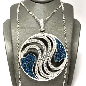 Mooie blauwe en witte saffier kristal ketting en gesp ring-18 K goud