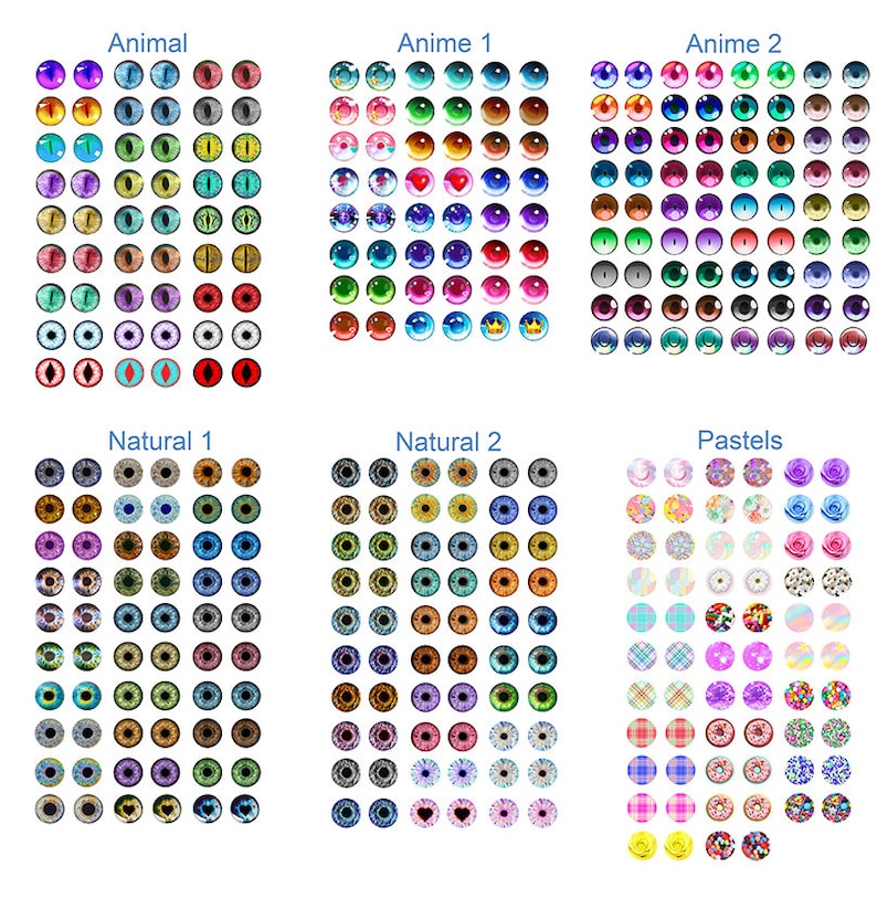 12mm Pullip Printable Eye Chips PDF Natural Eyes Part 1 Theme | Etsy