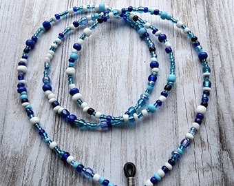 Beaded Glasses Chain - Blue Turquoise White- Spectacle Cord - Sunglasses Strap