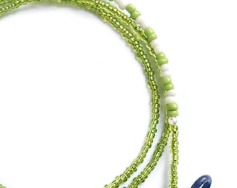 Beaded Glasses Chain - Skinny Style - Green White - Sunglasses Cord/Strap 27/30 inches