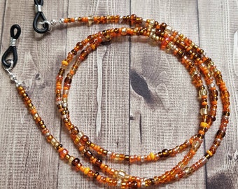 Beaded Glasses Chain - Brown Orange - Spectacle Cord - Sunglasses Strap