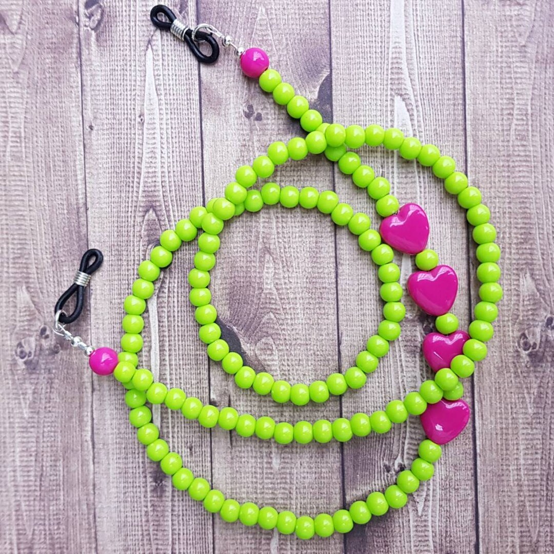 Beaded Glasses Chain Hot Pink & Lime Acrylic Spectacle Etsy UK