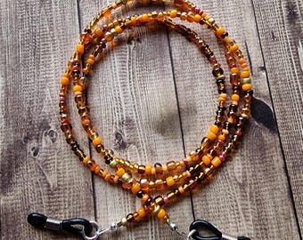 Beaded Glasses Chain - Brown Orange - Spectacle Cord - Sunglasses Strap