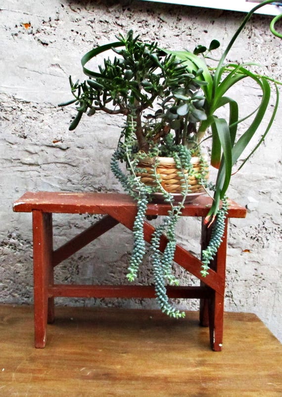 Wooden Bench Wood Stool Plant Stand Primitive Stand Etsy
