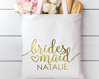 Bridesmaid tote bag for your wedding morning. Personalised hen party gift bag idea. Bachelorette bag | Maid of Honour gift bag.