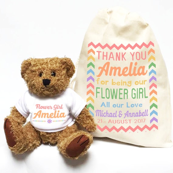 flower girl teddy bear gift personalised