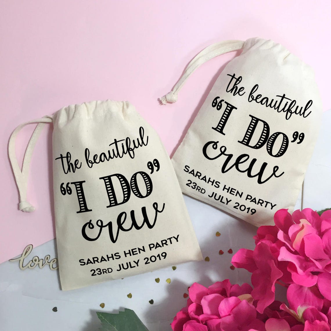 Personalised hen party gift bag. Cotton gift bag for the I Do Etsy