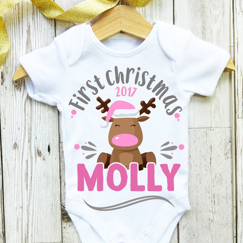 My 1st Christmas Reindeer Embroidered Baby Romper Babygrow Gift Personalised