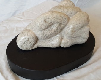 Being Alone Together - Unique Original Hand-Carved Limestone Abstract Figurative sculpture