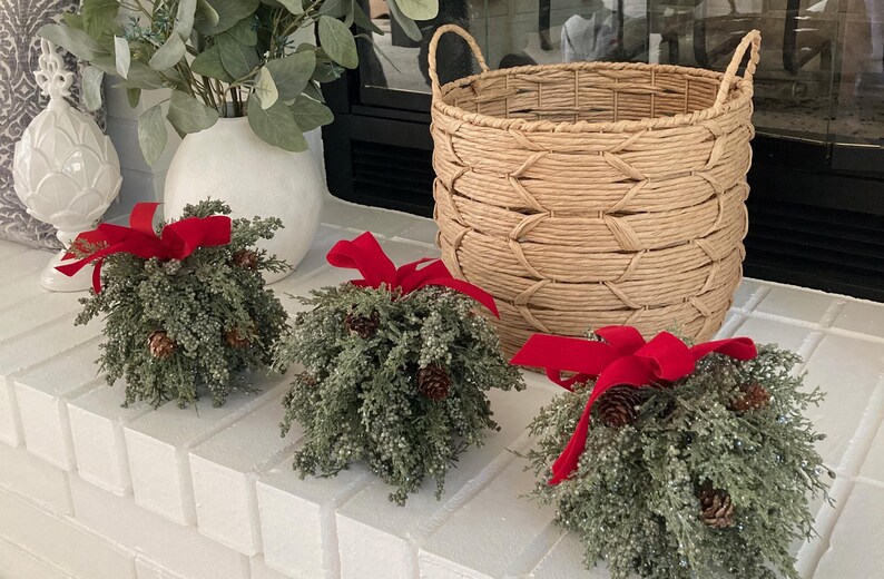 SET 3 Glittered Sugar Sparkled Faux Greenery Christmas Orbs Spheres