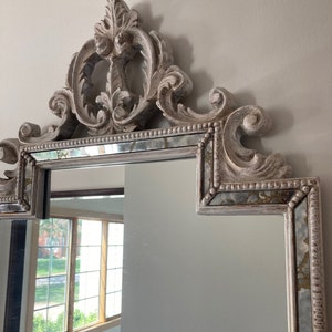 Ornate Scrolled Vintage Wall Mirror, Taupe & Gold, French Country, Farmhouse, Art Deco Mirrors