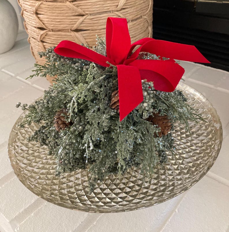 SET 3 Glittered Sugar Sparkled Faux Greenery Christmas Orbs Spheres