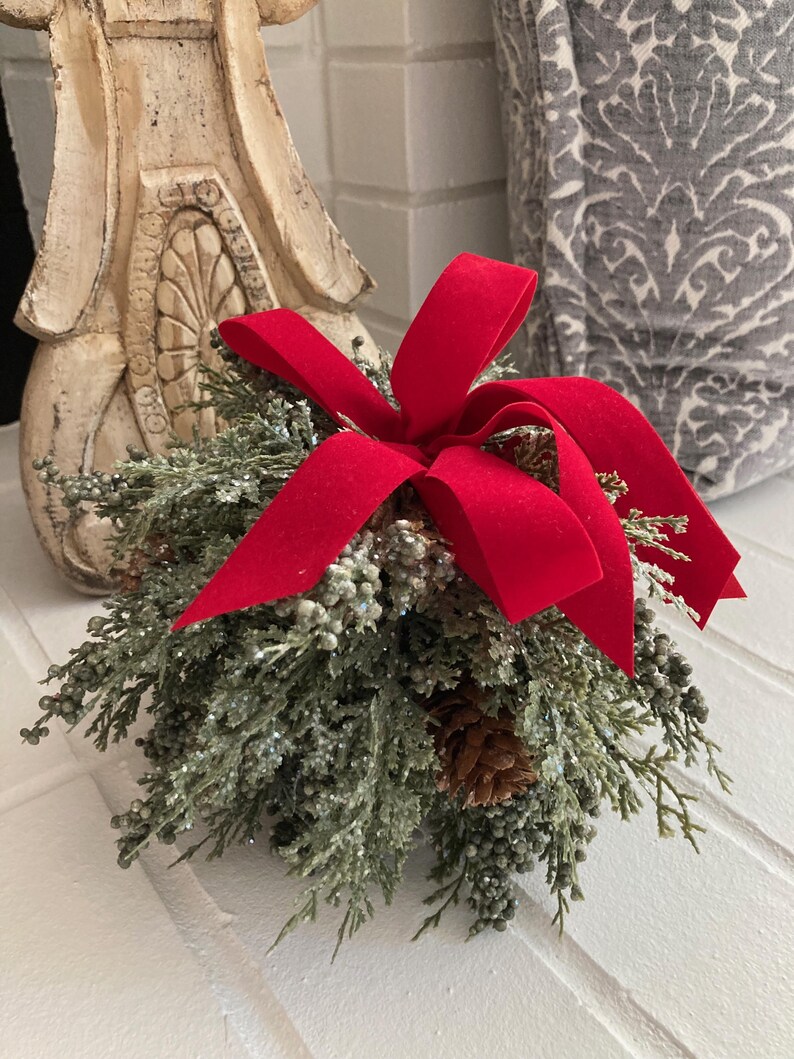 SET 3 Glittered Sugar Sparkled Faux Greenery Christmas Orbs Spheres