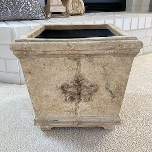 Large Square Vintage Rustic Distressed Fleur De Lis Indoor Outdoor Planter