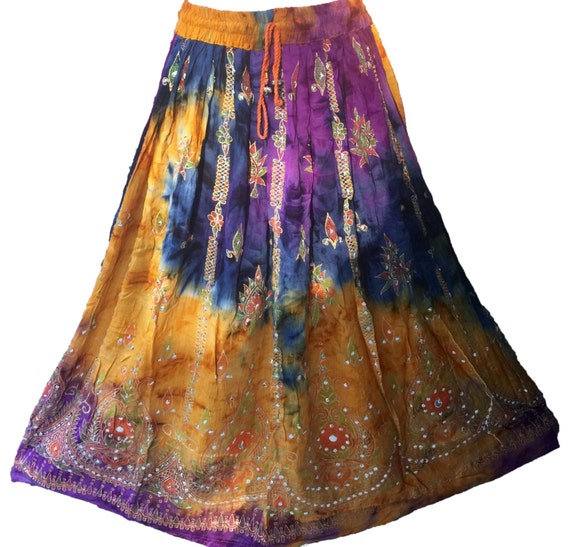 Purple Gold Tie Dye Skirt Boho Gypsy Elegant Skirt Bollywood | Etsy